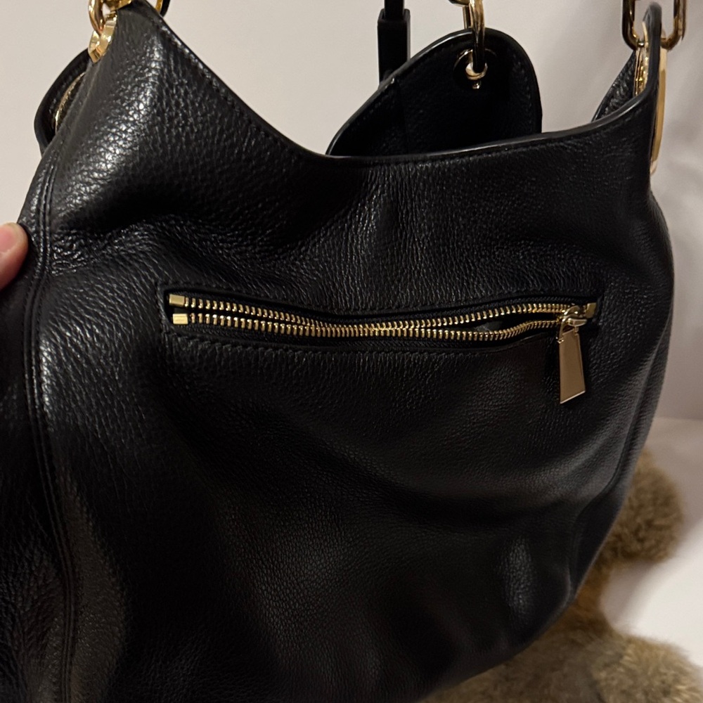 Michael Kors Black Pebbled Leather Hobo with Gold Chain Detail - Picture 3 of 4